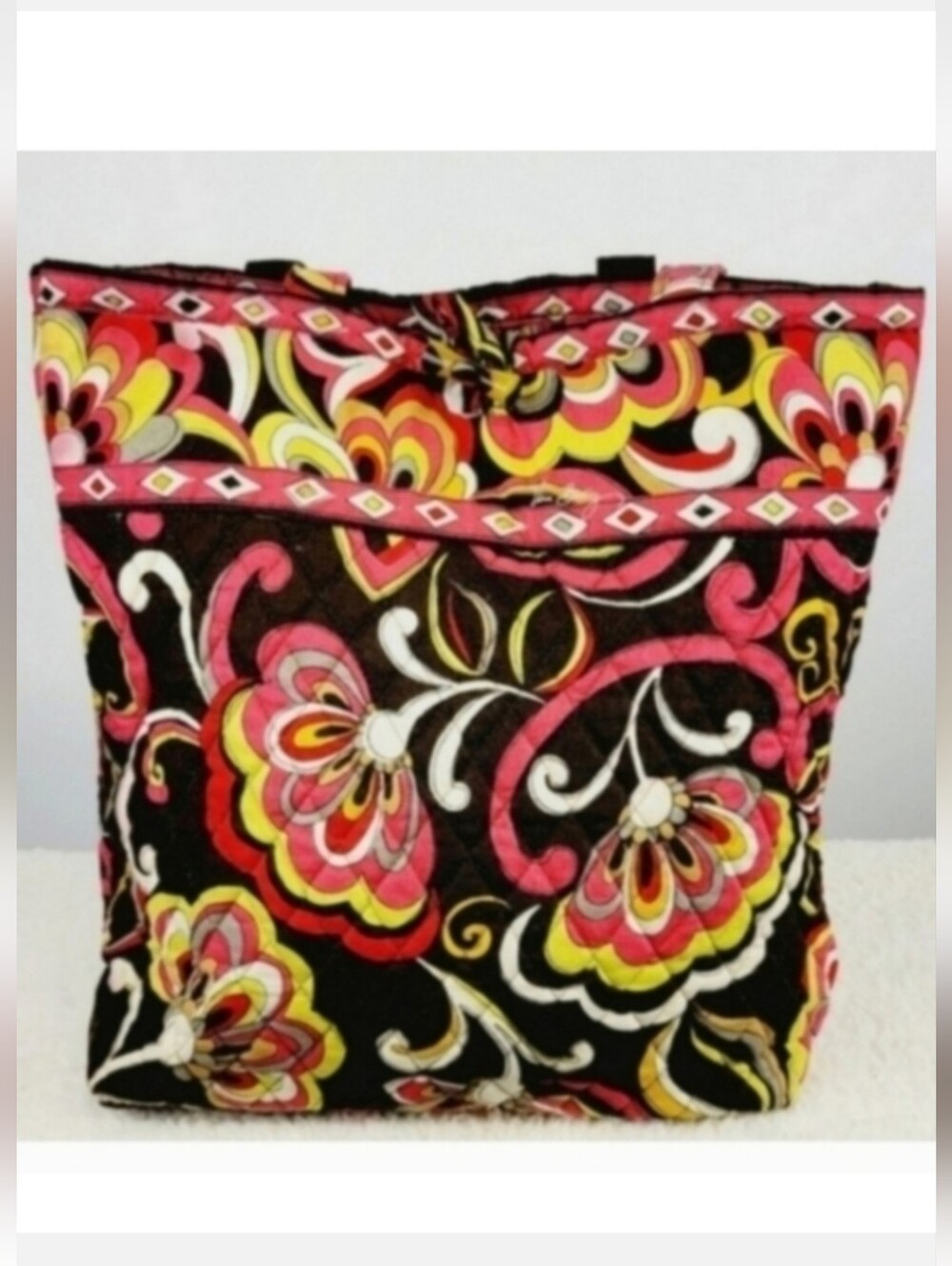 VERA BRADLEY Floral Orange Brown Puccini Fall Tote Shoulder Bag Pocketbook